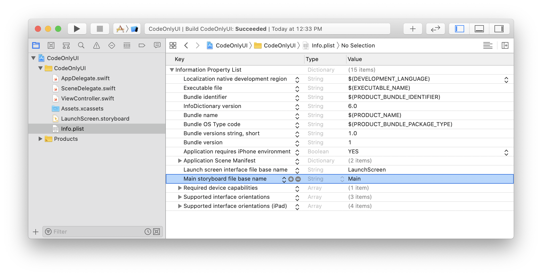 Info.plist main storyboard key